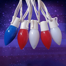 25Ft Red White and Blue Christmas Lights C9, 25 LED Fourth of July Light Shatter