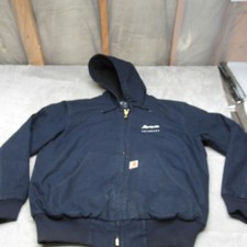 Carhartt Jacket Mens Large Blue Loose Fit Duck Active Quilt Canvas Hooded 0J0140