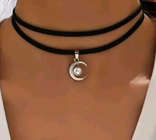 Choker Necklace, Gothic, Moon Pendant, Collar - Picture 3 of 11