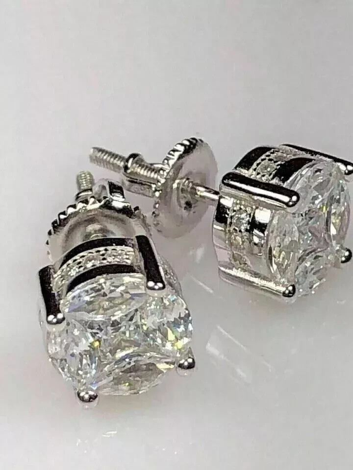 14K White Gold Plated Cubic Zirconia Stud Earrings - Hypoallergenic Pack Of 4 Pairs, 3/4/5/6mm - View #5