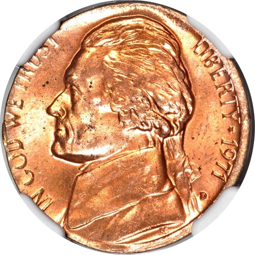 1971-D 5C Struck on 1C Blank Jefferson Nickel NGC MS64RD - Picture 2 of 3