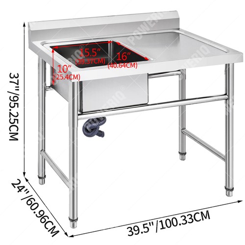 PPAP Commercial Kitchen Wash Table Stainless Steel Sink Single Bowl Waste Kit au - Picture 4 of 15