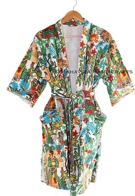 women winterwear Farida Kahlo Print White Indian cotton kantha mid length Jacket