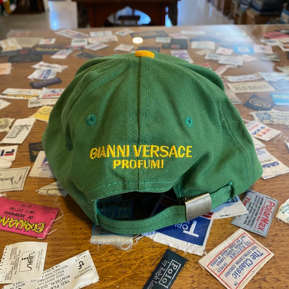 1990s Versace Green Jeans Cologne Promo Strapback Vintage Italian Designer Hat Foto 3 de 4