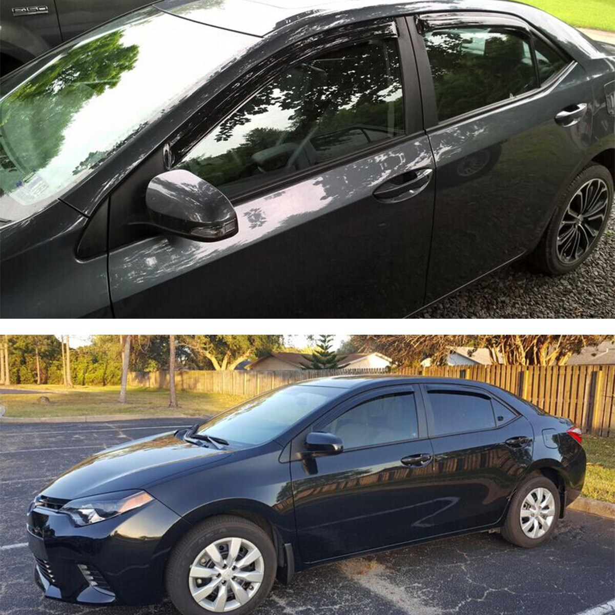 Lightronic Dark Smoke Window Visors For 2014-2019 Toyota Corolla Sedan - 4-Piece Set, Outside Mount, Rain Guards