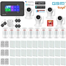 T37 Tuya Alexa APP WiFi GSM RFID Wireless Home Security Alarm System+4 IP Camera