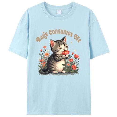 Rage Consumes Me Cute Kitty Cat With Flower Meme Humor Saying Unisex T-Shirt - Picture 7 of 7