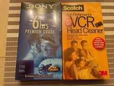 VINTAGE SCOTCH VCR HEAD CLEANER WITH BRAND NEW SONY 6 HR PREMIUM BLANK VHS TAPE