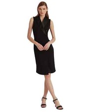 LAUREN Ralph Lauren L90007 Womens Black Wool Sleeveless Tuxedo Dress Size 14