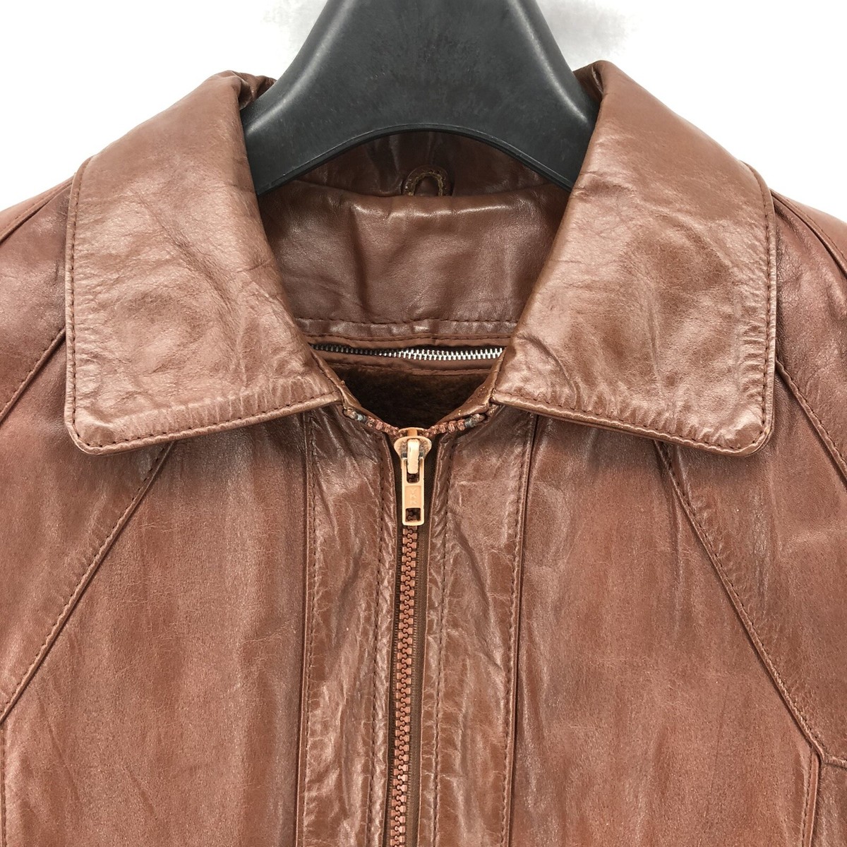 Vtg Bermans Brown Leather Jacket Mens Sz 42 Full Zip Coat Faux