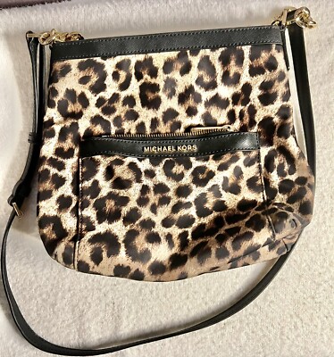 MICHAEL KORS MORGAN~LEOPARD~NYLON+GOLD CHAIN+CROSSBODY  display picture 1