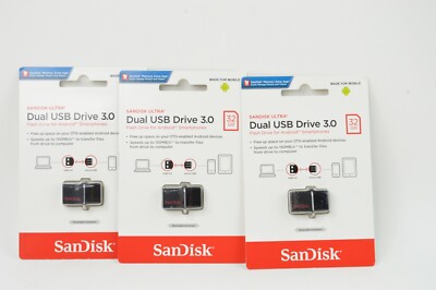 3Pack SanDisk Ultra Dual USB Drive 3.0 Flash Drive 32GB Micro Android Smartphone