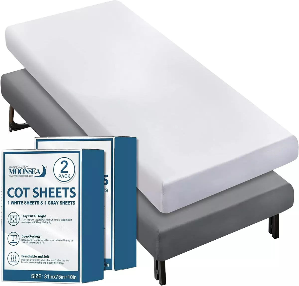 Cot Fitted Sheets Snug Fit Narrow Twin/Travel Size Mattress 2 Pack  31x75x10