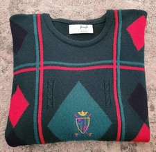Vintage Pringle Sports Pullover Wool Jumper  Diamond Argyle Size Large