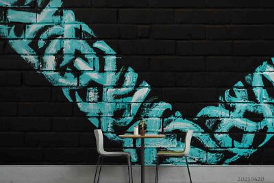 3D Brick Wall Graffiti Blue Black Self-adhesive Removeable Wallpaper Wall Mural