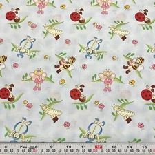 Bugsy Buddies In The Beginning Fabrics 2007 Blue Cotton Fabric Remnant 12" x 44"