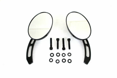 Oval Mirror Set with Billet 3 Slot Stem Black for Harley Davidson by V-Twin
