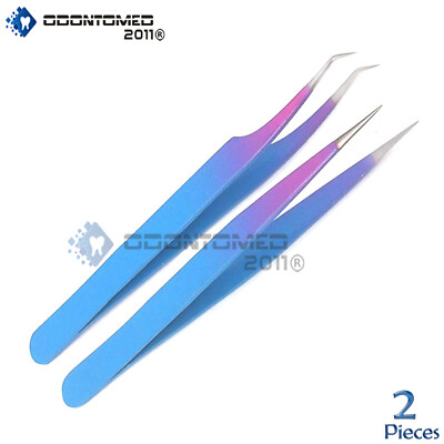 ODM Straight and Curved Eyelash Tool Sky Blue & Pink Colored Tweezers Extensions