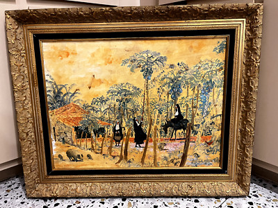 Listed Artist John Morris, Nuns on Horseback in Jungle~Framed Oil Painting~17x23