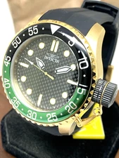 Invicta Men's Watch 35661 Pro Diver Quartz Gold Black Green Bezel Rubber Band