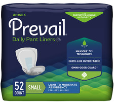 Prevail Pant Liners Small 13.5''L Moderate Absorbency Unisex 52/Bag 2 Pack