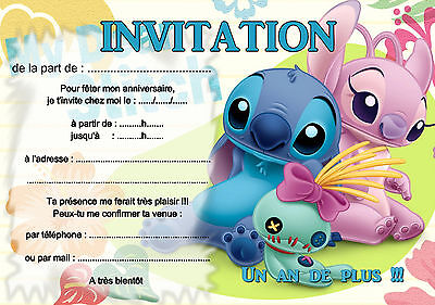 5 - 12 ou 14 cartes invitation anniversaire lilo et stitch REF 437