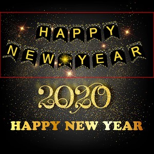 Fashion 2020 Happy New Year Black Gold Glitter Banner Party Home