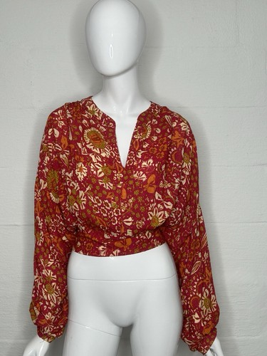 Rachel Zoe Red Shirt Floral Top Long Sleeve Women's Medium NEW Bloomcore - Picture 14 of 17