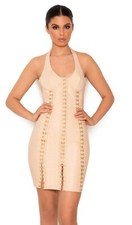 New! House Of CB “LEDA” Nude Cream Vegan Leather Hook & Eye Dress - SIZE M Gifts