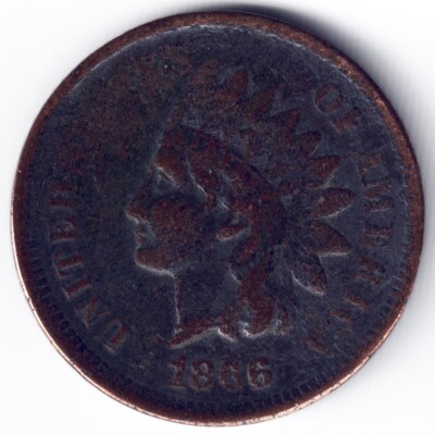1866 1C Indian Head Cent (Some Environmental Damage) Semi-Key Date!