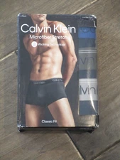CALVIN KLEIN 3-PACK MICROFIBER STRETCH LOW RISE BLACK TRUNKS   SIZE XL