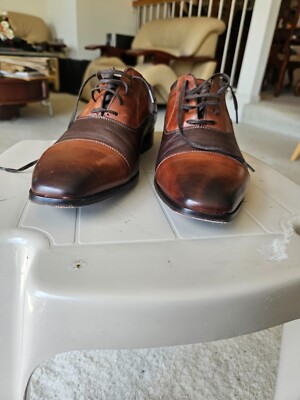 WALL + WATER VERO CUOIO MADE IN ITALY TWOTONE CAPTOE OXFORD DARK LIGHT BROWN  11