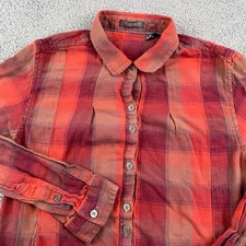 Toad & Co Shirt Womens Small Red Mixologist Tunic Plaid Cotton Long Sleeve