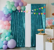2x8 FT 2 PCS Teal Sequin Photography Backdrop Curtain Wedding Party Decor