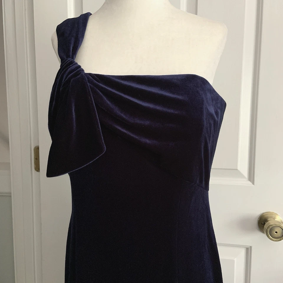 David Meister косточками поддержки синий бархат одно плечо коктейльное платье sz 10 - Изображение 2 из 4