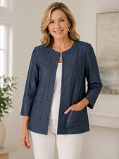 NWT Chico's Travelers Size 2 L 12-14 RARE Alaskan Blue Crushed Woven Jacket 119