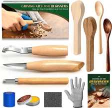 Beginner's Wood Carving Kit with Tools, Gloves, and Wood Care Essentials
