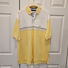 Tommy Hilfiger Vintage Y2K Mens XL Striped Yellow Color Block Polo Shirt Logo