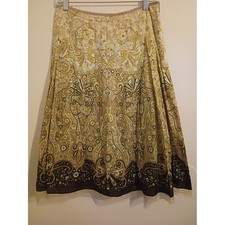 VTG Talbots Tan Paisley A-Line Skirt with Brown Border And Mesh Bottom Sz 8