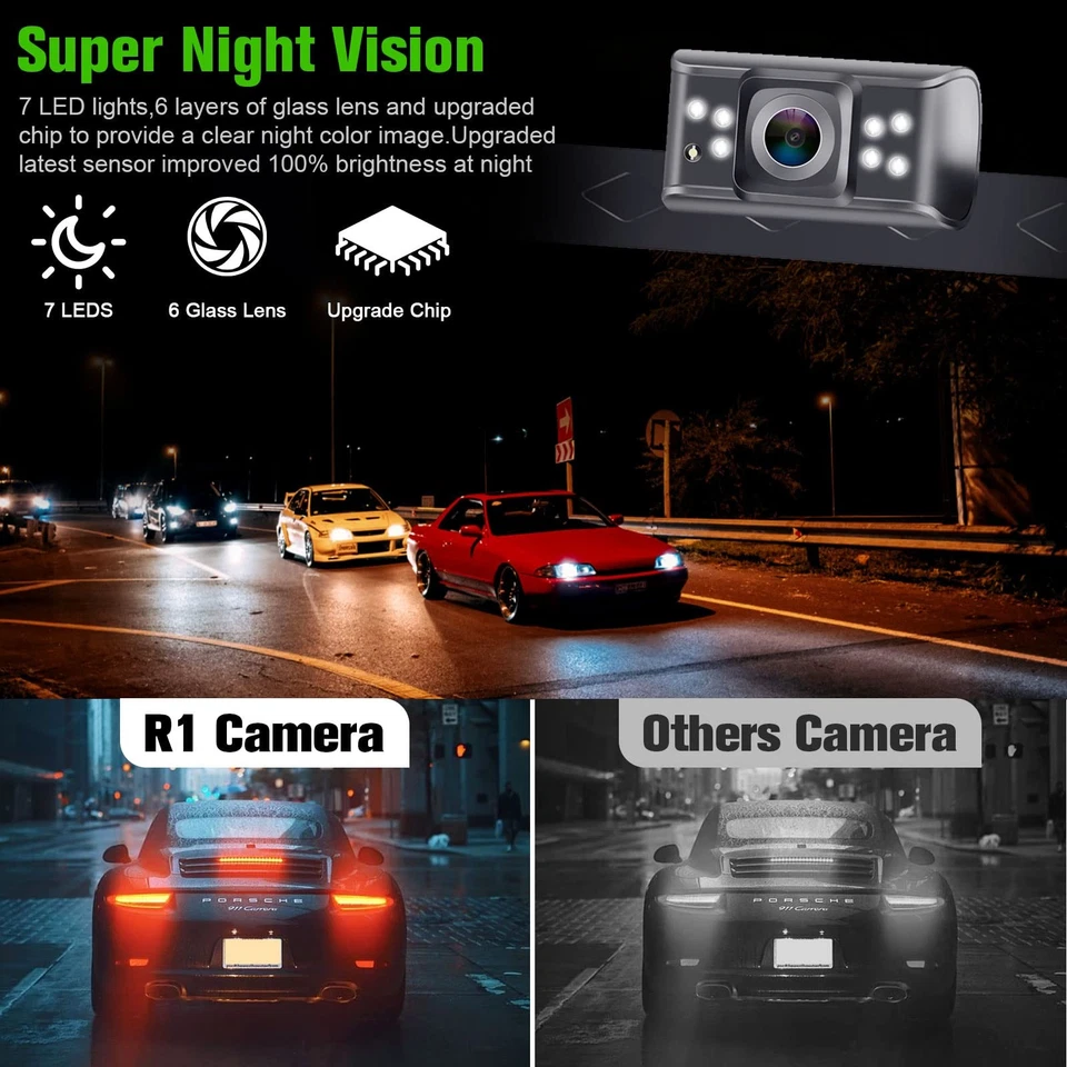 Backup Camera Monitor HD 1080P Night Vision Waterproof Car Truck License Plat... - Image 3 of 4