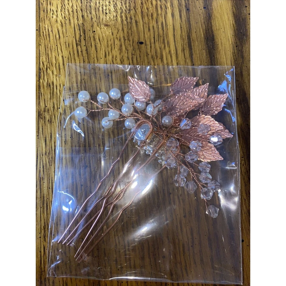 Aegenacess Rose Gold Color Pearls Hair Pins Set Of 3 Wedding Special Occasion - Image 4 of 4