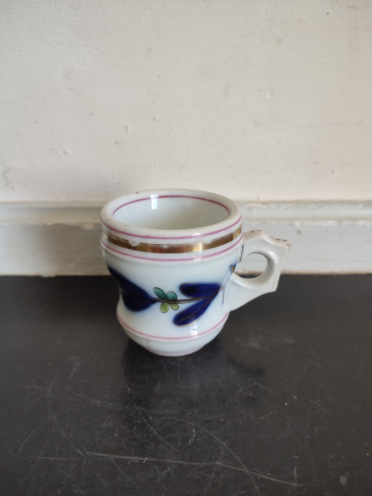 Ancienne Tasse Brûlot Porcelaine Bistrot XIXe Décor Bleu Or Rose FÊLÉ Collection