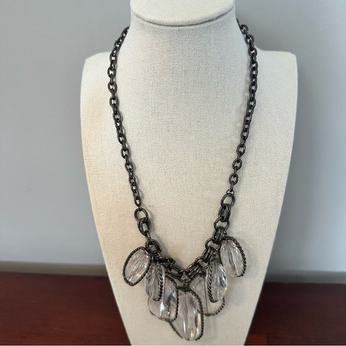 QVC Necklace Gunmetal Acrylic Crystals Chunky Statement Retro Funky Unique - Picture 8 of 8