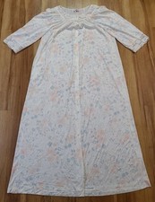 Vintage GILEAD 3/4 Sleeve White Pink Blue Floral Lace Button Down Robe Sz Large