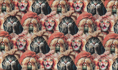 100% cotton novelty fabric ''Three Wise Cats'' by 3 Wishes Fabric