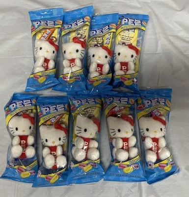 PEZ Hello Kitty Plush/ Clips 9 In Red Poly Bags with Red Bows Mint In Box - Image 1 of 4
