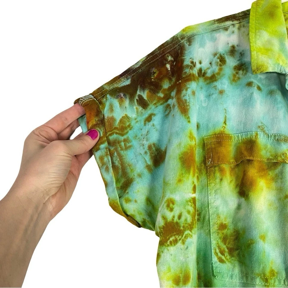 Mono Tie Dye Hecho a Mano para Mujer Talla 8 Lino Jersey Pantalones Pierna Recta Mameluco Foto 4 de 4