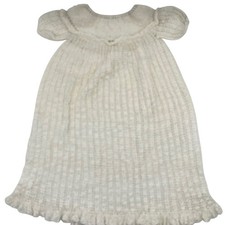 Vtg Handmade Baby Christening Gown White Crochet Lace Ruffle Short Sleeve Cotton
