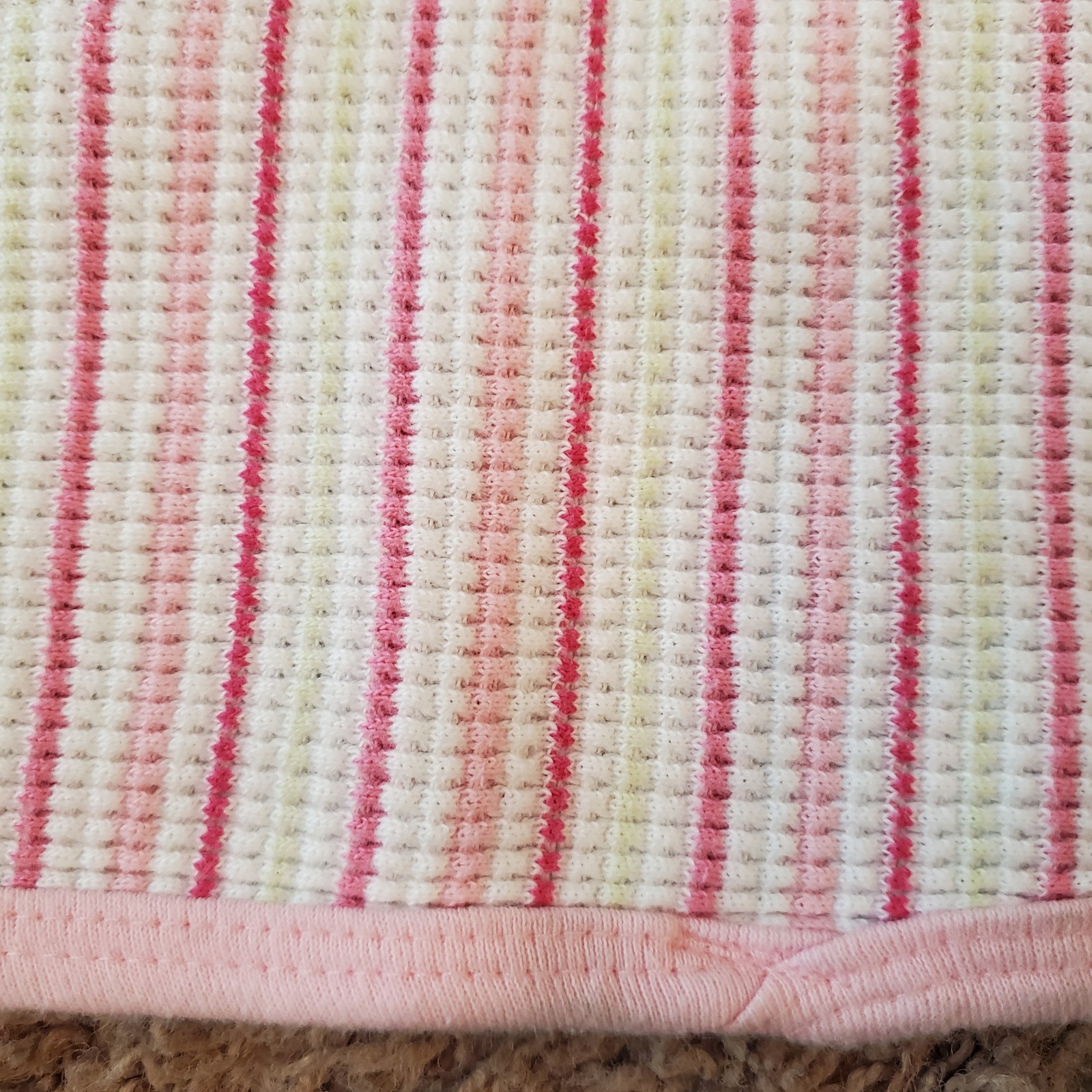 GERBER Thermal 100% Cotton Waffle Weave Pink White Stripe Security Baby Blanket