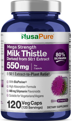 NusaPure Milk Thistle Extract 27500mg 120 Veggie Capsules 50:1 Extract Non-GMO